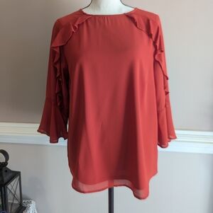 Women's Ruffled Sleeve Top - Red
